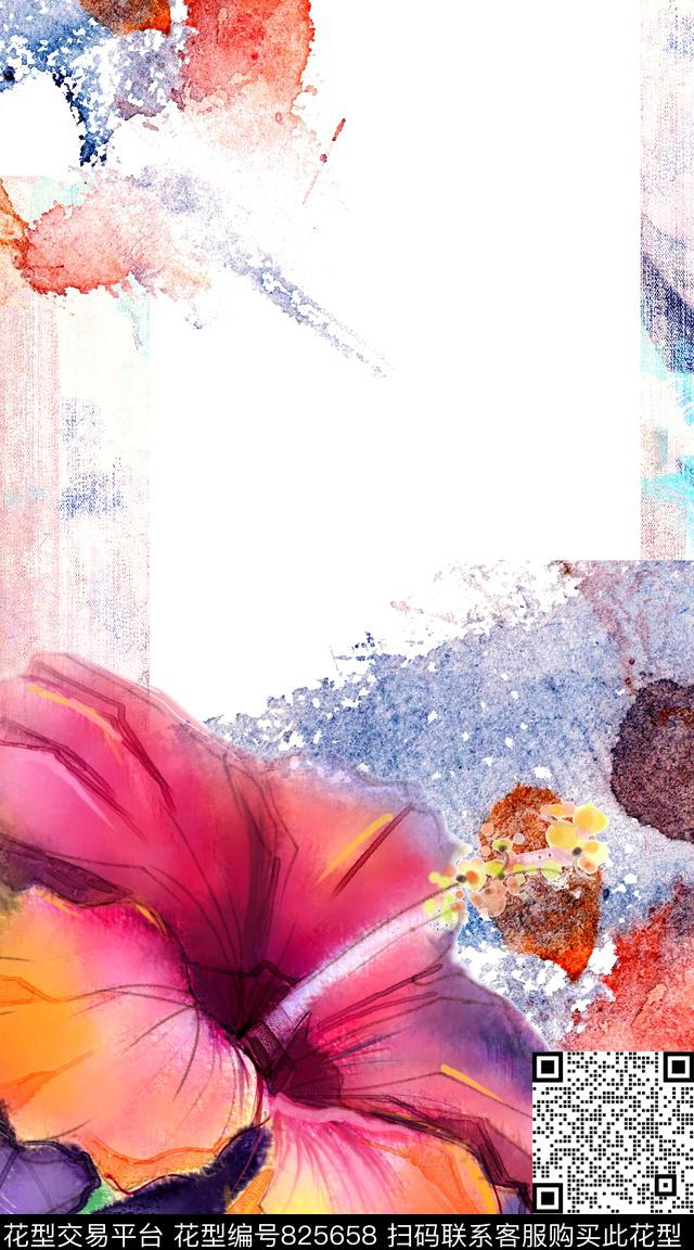 手绘晕染花卉数码印花华亿平台下载（图片编号: 825658） - 瓦栏（Walan）