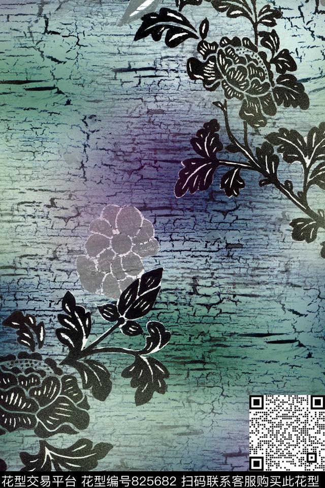 中国风花卉纹理数码印花华亿平台下载（图片编号: 825682） - 瓦栏（Walan）