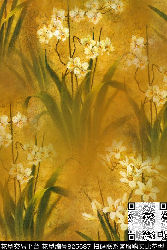 时尚手绘油画数码印花华亿平台下载（图片编号: 825687） - 瓦栏（Walan）