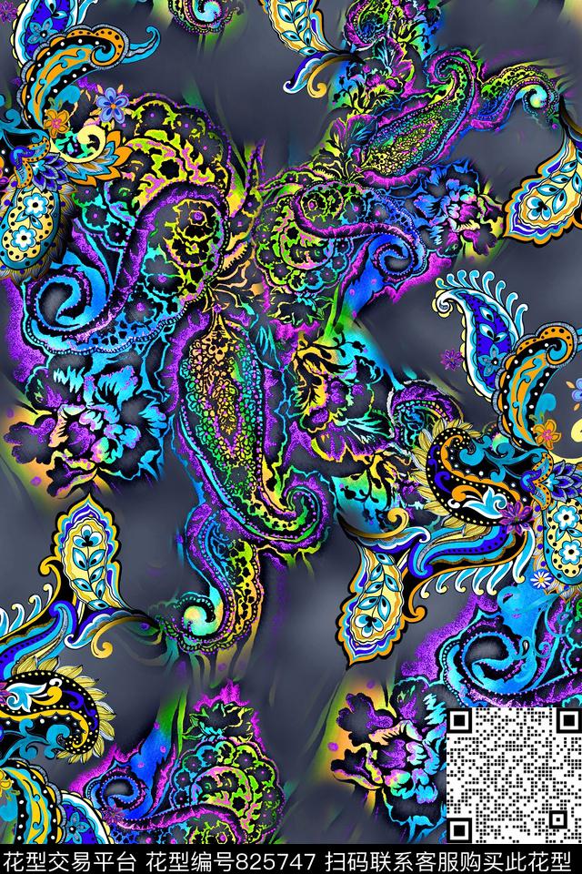 民族风佩斯里腰果数码印花华亿平台下载（图片编号: 825747） - 瓦栏（Walan）