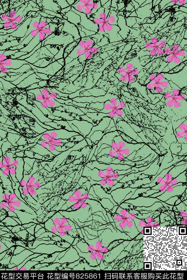 花朵藤枝肌理数码印花华亿平台下载（图片编号: 825861） - 瓦栏（Walan）