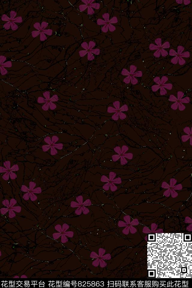 花朵藤枝肌理数码印花华亿平台下载（图片编号: 825863） - 瓦栏（Walan）