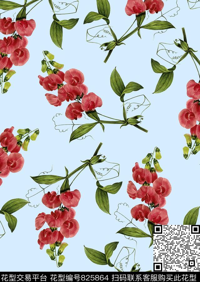 兰花树枝兰花数码印花华亿平台下载（图片编号: 825864） - 瓦栏（Walan）