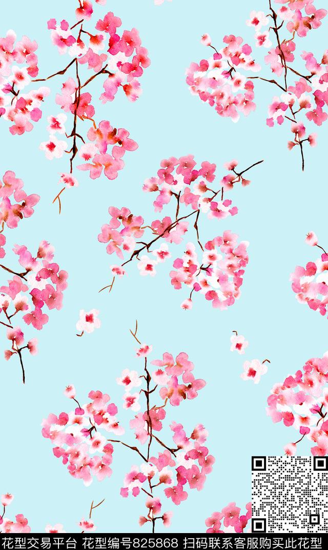 水彩桃花梅花水彩手绘数码印花华亿平台下载（图片编号: 825868） - 瓦栏（Walan）