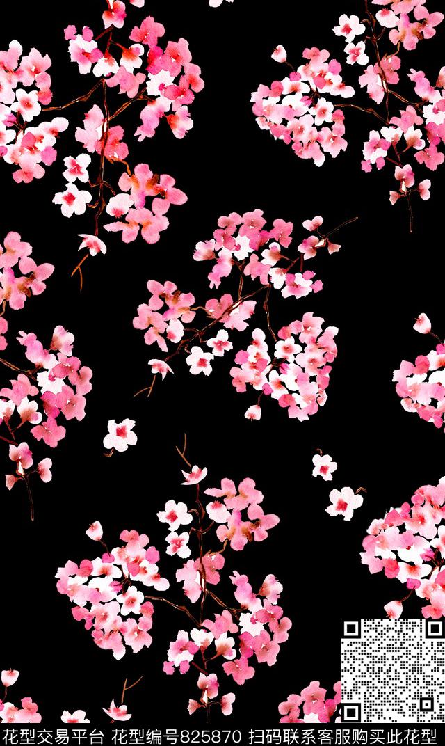 水彩桃花梅花水彩手绘数码印花华亿平台下载（图片编号: 825870） - 瓦栏（Walan）