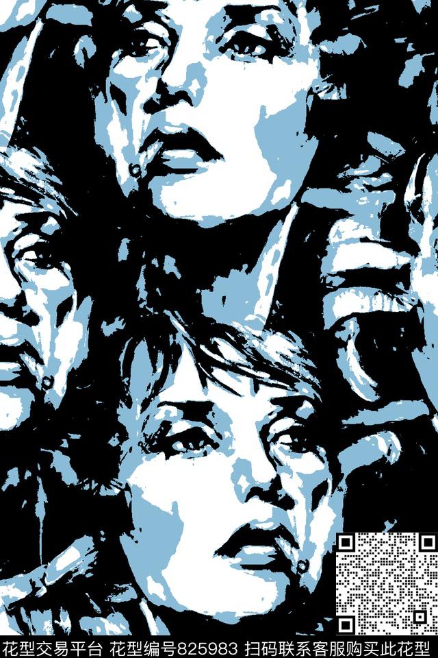 人物像抽象纹理几何传统印花华亿平台下载（图片编号: 825983） - 瓦栏（Walan）