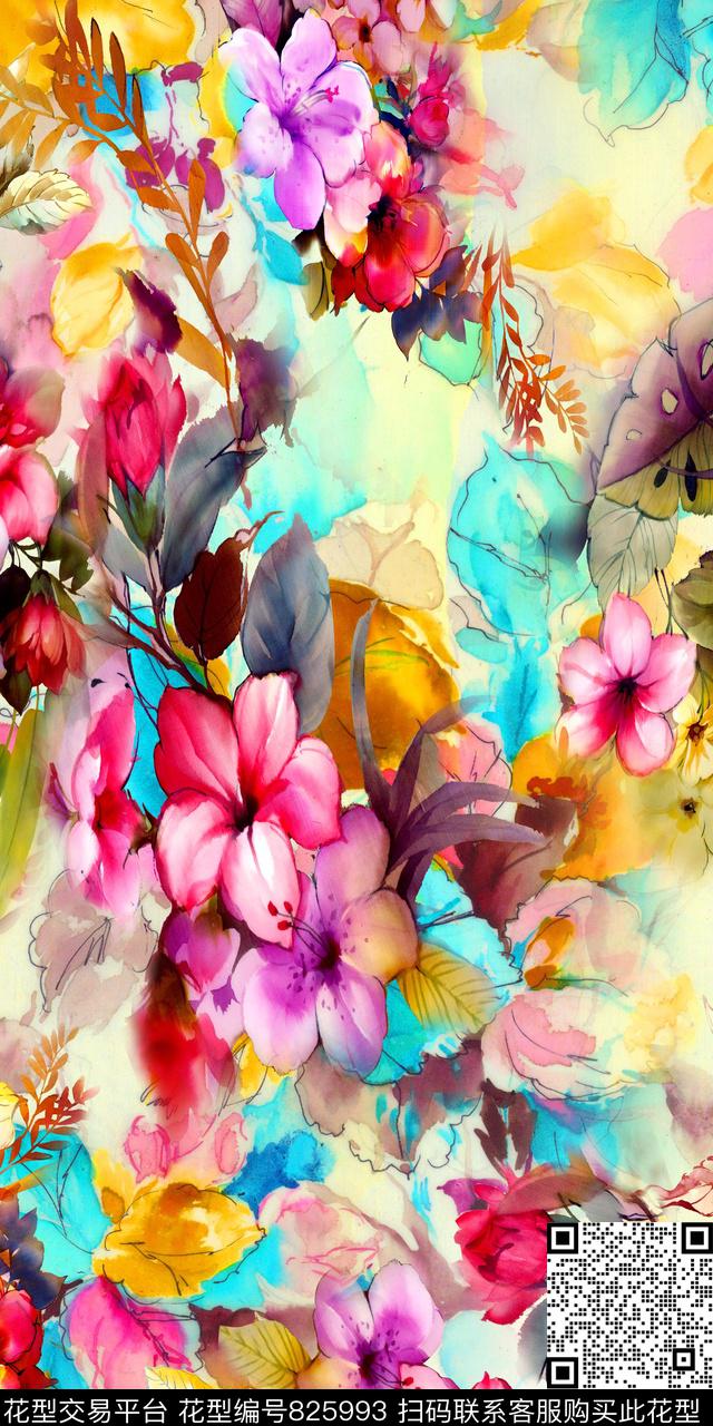 鲜花花卉数码印花数码印花华亿平台下载（图片编号: 825993） - 瓦栏（Walan）