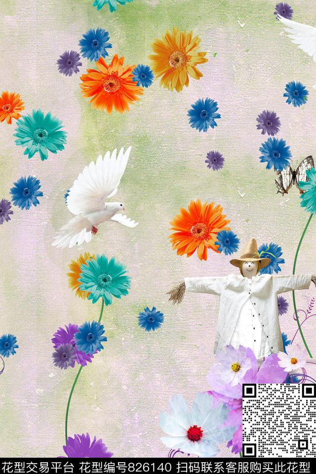 稻草人菊花鸽子数码印花华亿平台下载（图片编号: 826140） - 瓦栏（Walan）