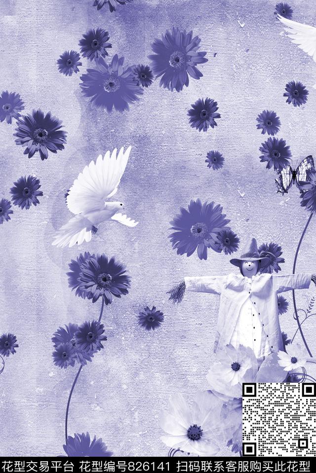 稻草人菊花鸽子数码印花华亿平台下载（图片编号: 826141） - 瓦栏（Walan）