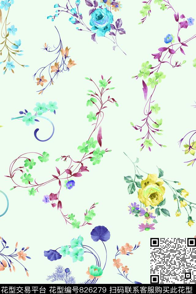 花藤碎花壁纸数码印花华亿平台下载（图片编号: 826279） - 瓦栏（Walan）