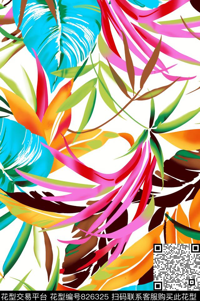 少女衣裙系列大叶子花夲多色叶子传统印花华亿平台下载（图片编号: 826325） - 瓦栏（Walan）