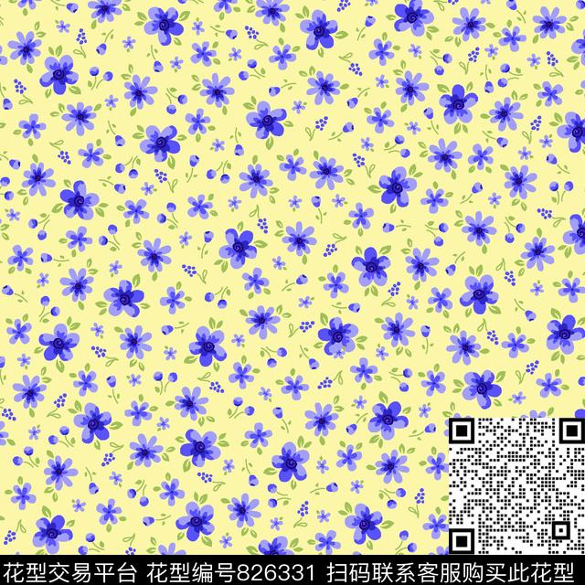 花卉少女衣裙系列叶子花夲组合传统印花华亿平台下载（图片编号: 826331） - 瓦栏（Walan）
