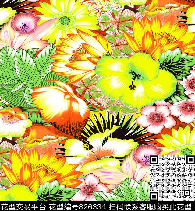 少女衣裙系列花卉百合花传统印花华亿平台下载（图片编号: 826334） - 瓦栏（Walan）