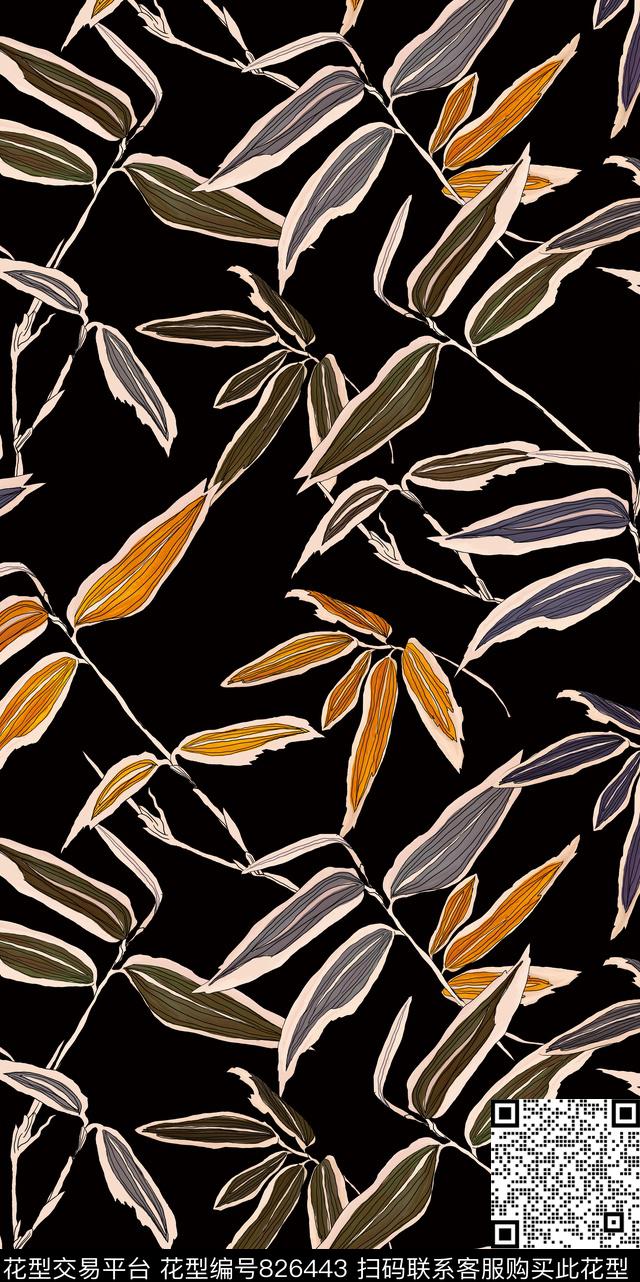 复古叶子竹传统印花华亿平台下载（图片编号: 826443） - 瓦栏（Walan）