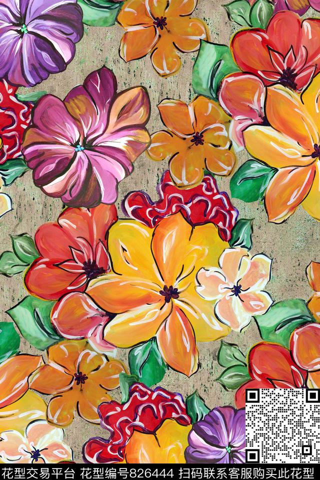 油画花卉抽象数码印花华亿平台下载（图片编号: 826444） - 瓦栏（Walan）