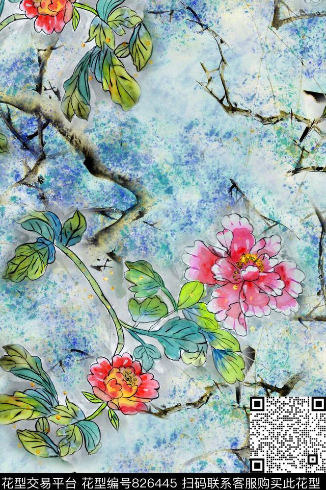 中国风国画水彩数码印花华亿平台下载（图片编号: 826445） - 瓦栏（Walan）