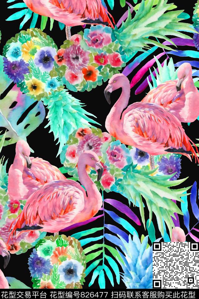 水彩花卉鸟数码印花华亿平台下载（图片编号: 826477） - 瓦栏（Walan）