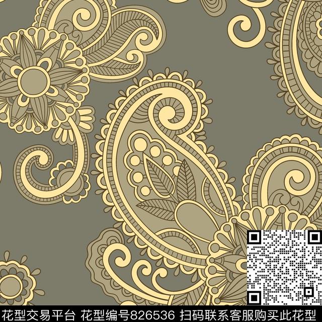 线条火腿花腰果传统印花华亿平台下载（图片编号: 826536） - 瓦栏（Walan）