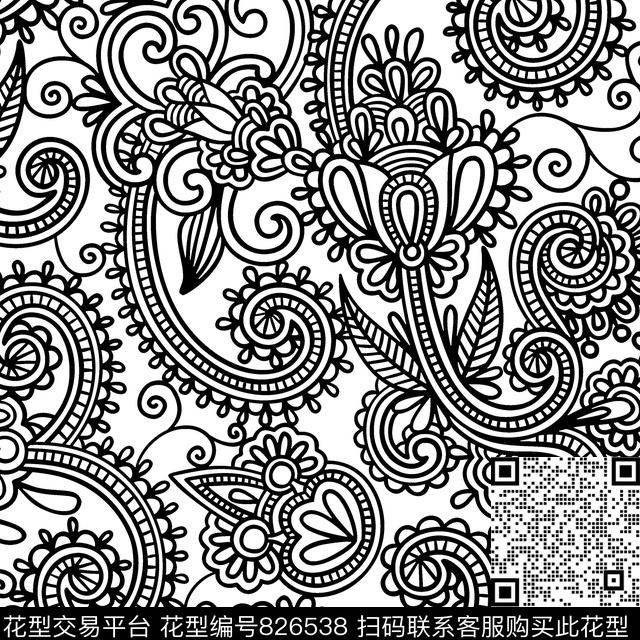 线条火腿花腰果传统印花华亿平台下载（图片编号: 826538） - 瓦栏（Walan）