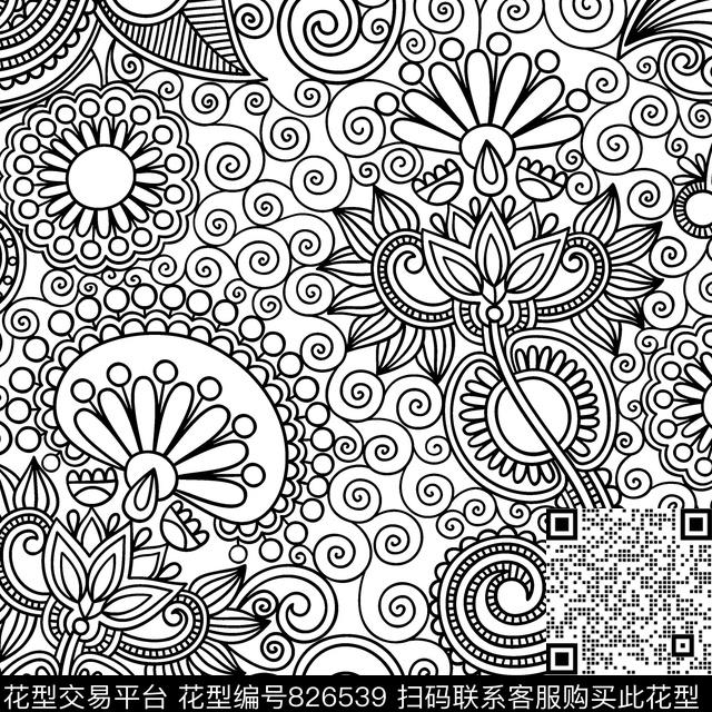 线条火腿花腰果传统印花华亿平台下载（图片编号: 826539） - 瓦栏（Walan）