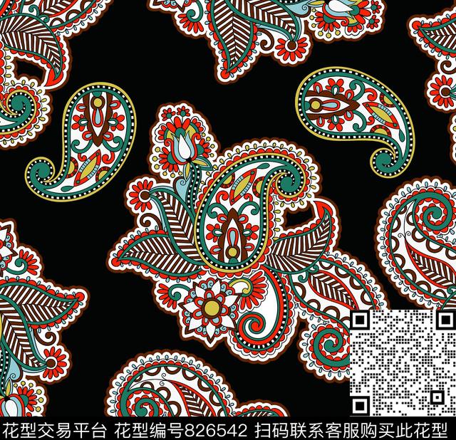 线条火腿花腰果传统印花华亿平台下载（图片编号: 826542） - 瓦栏（Walan）