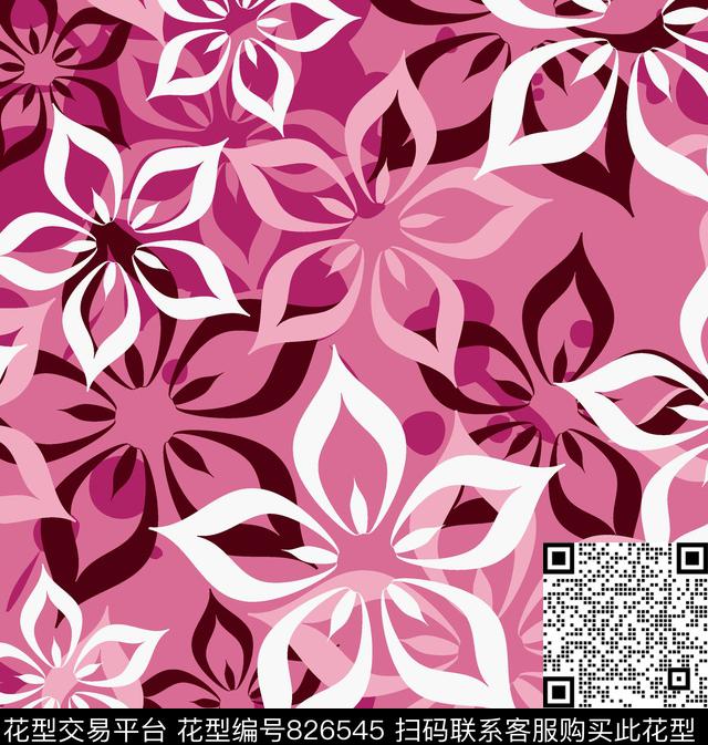 大花花朵几何花传统印花华亿平台下载（图片编号: 826545） - 瓦栏（Walan）