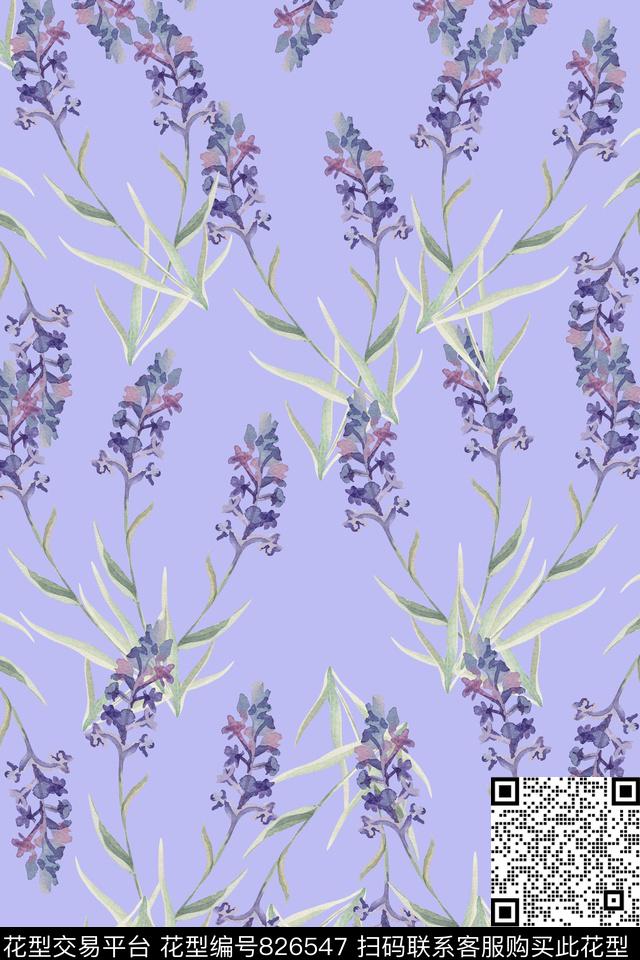 薰衣草花卉创意小碎花数码印花华亿平台下载（图片编号: 826547） - 瓦栏（Walan）