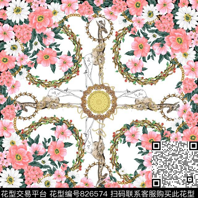 民族风爱马仕丝巾图案奢华方巾数码印花华亿平台下载（图片编号: 826574） - 瓦栏（Walan）