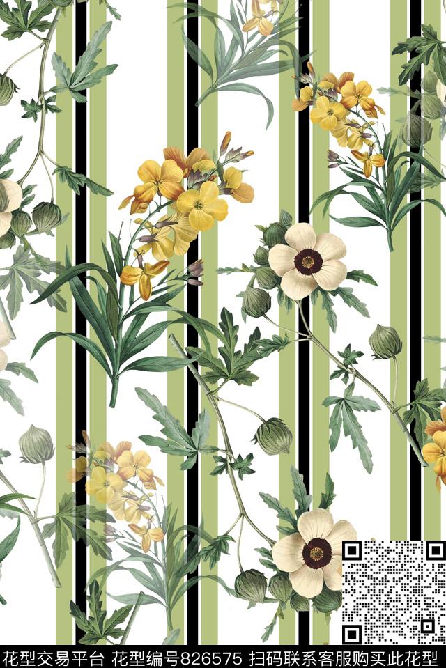 花卉大花线条数码印花华亿平台下载（图片编号: 826575） - 瓦栏（Walan）