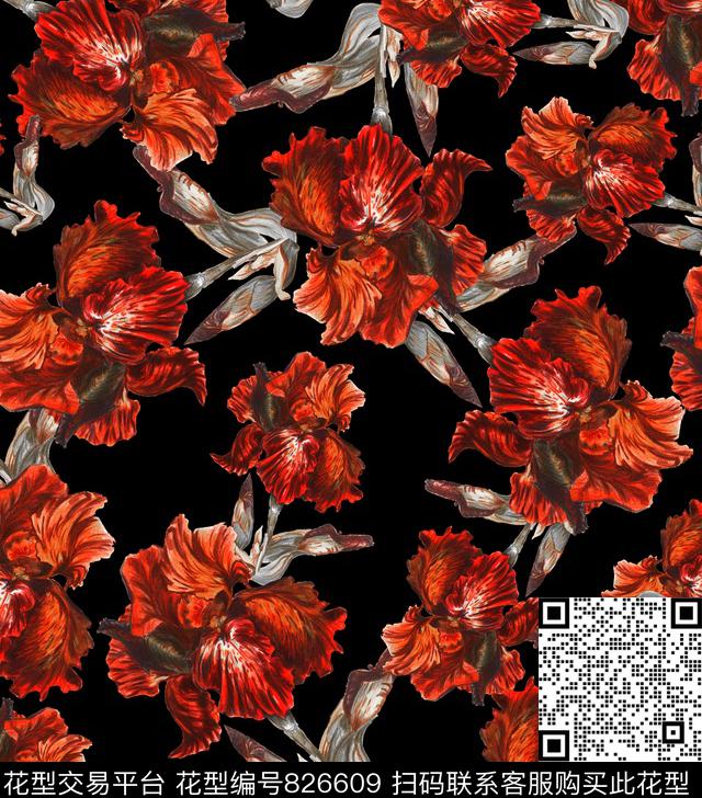 手绘花卉郁金香数码印花华亿平台下载（图片编号: 826609） - 瓦栏（Walan）