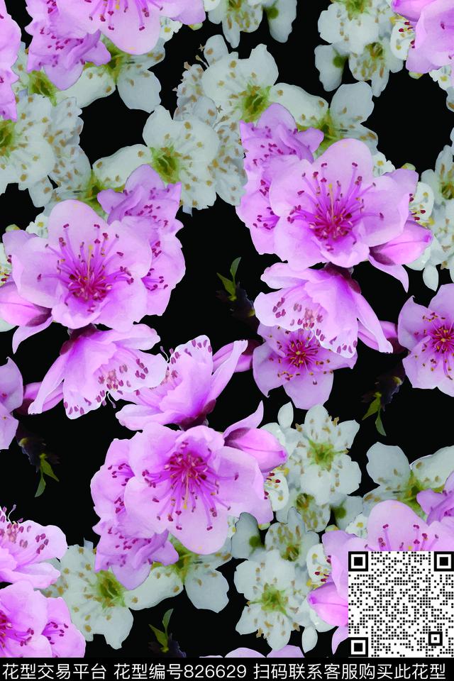 大花花朵花卉数码印花华亿平台下载（图片编号: 826629） - 瓦栏（Walan）