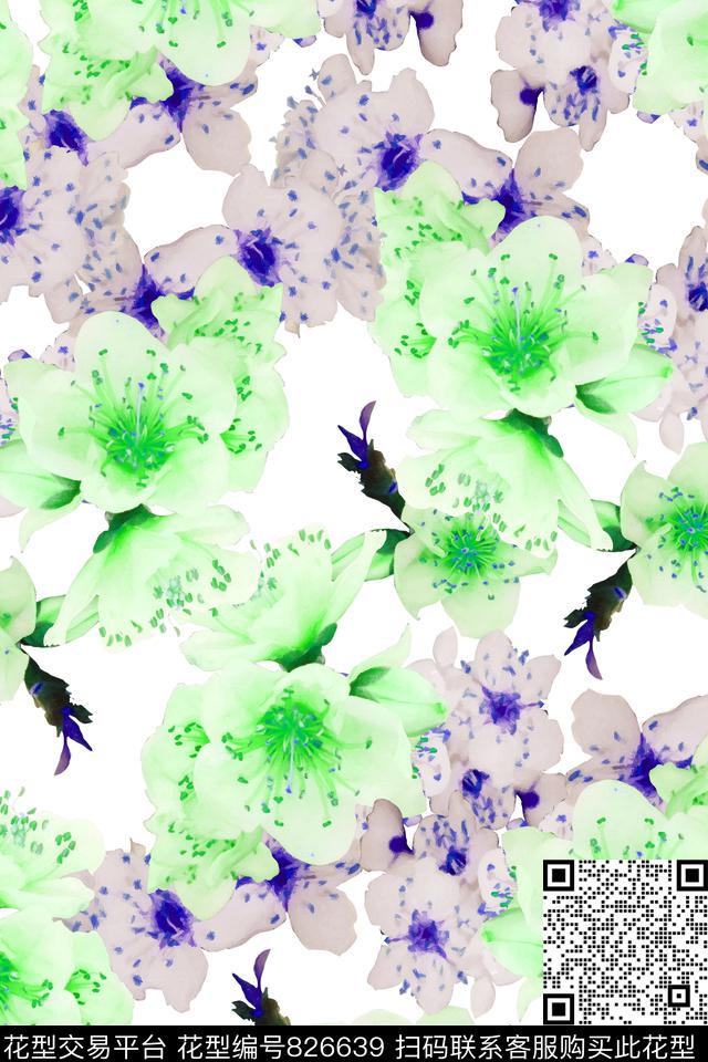 大花花朵花卉数码印花华亿平台下载（图片编号: 826639） - 瓦栏（Walan）