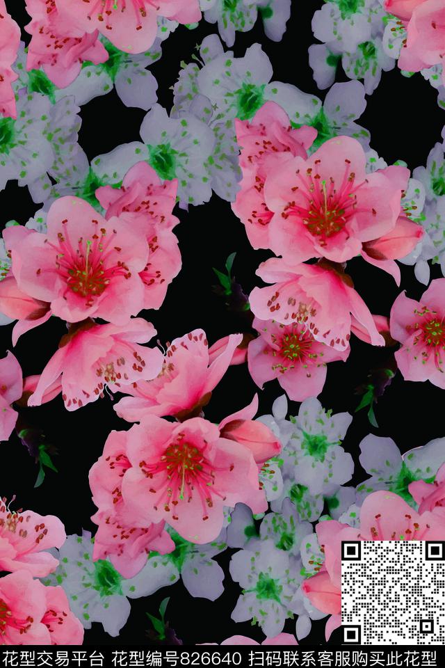 大花花朵花卉数码印花华亿平台下载（图片编号: 826640） - 瓦栏（Walan）
