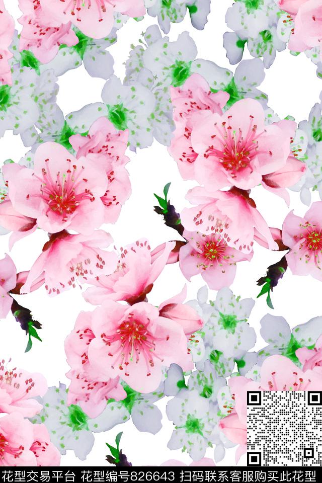 大花花朵花卉数码印花华亿平台下载（图片编号: 826643） - 瓦栏（Walan）