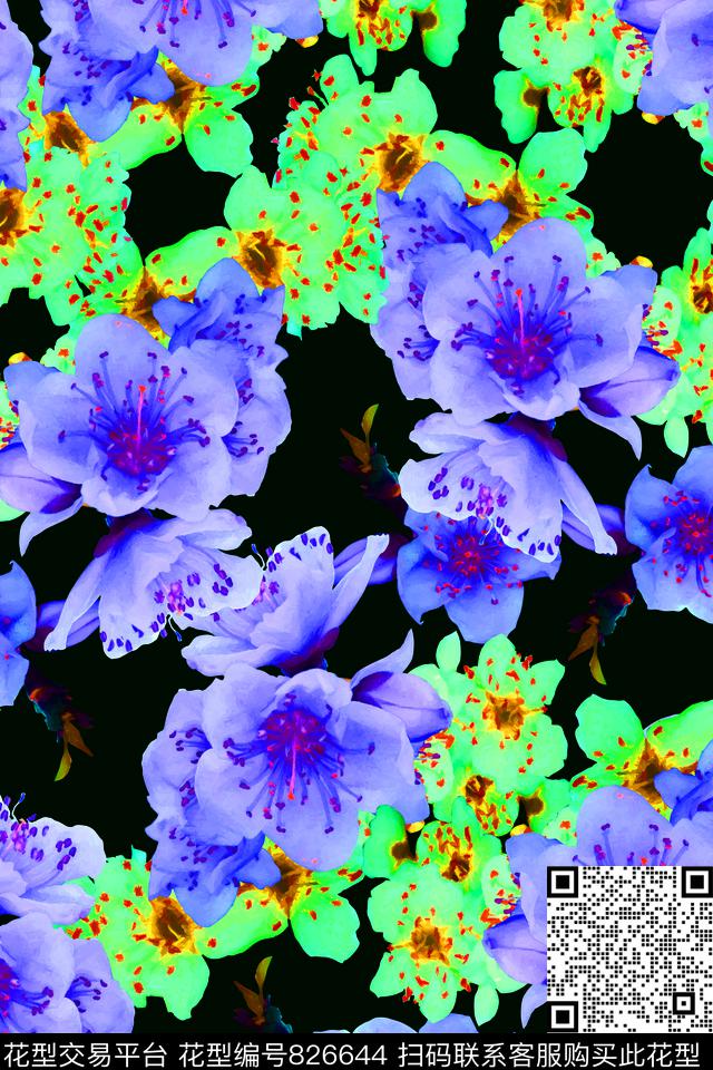 大花花朵花卉数码印花华亿平台下载（图片编号: 826644） - 瓦栏（Walan）