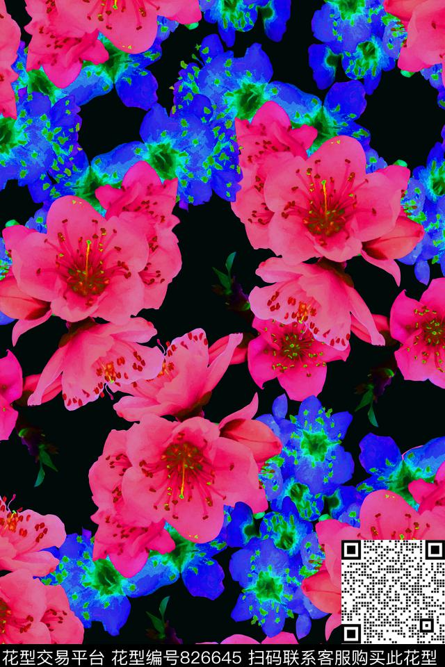 大花花朵花卉数码印花华亿平台下载（图片编号: 826645） - 瓦栏（Walan）