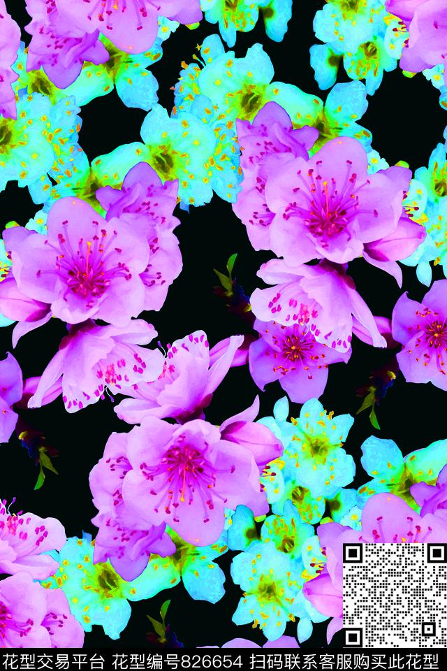 大花花朵花卉数码印花华亿平台下载（图片编号: 826654） - 瓦栏（Walan）