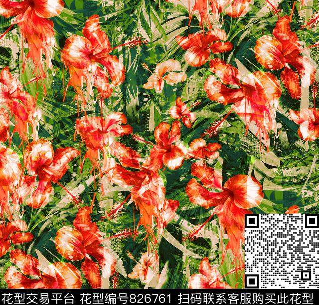 叶子花卉花朵数码印花华亿平台下载（图片编号: 826761） - 瓦栏（Walan）