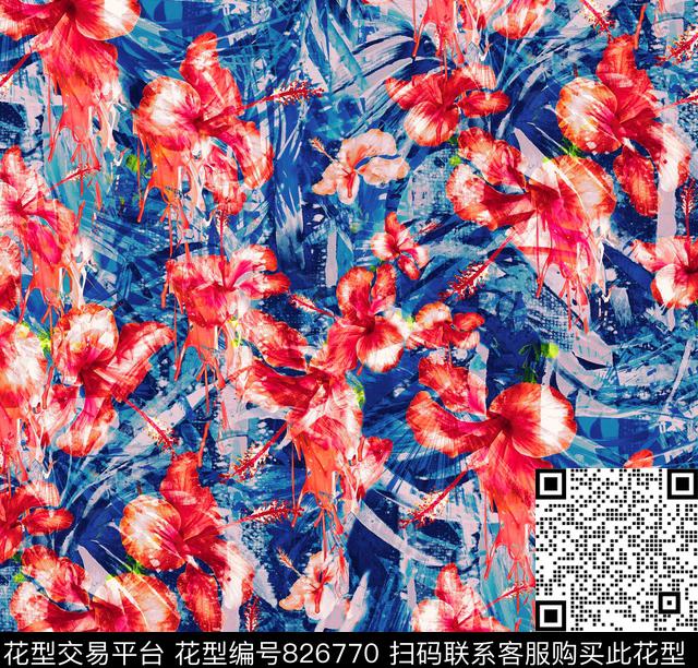 叶子花卉花朵数码印花华亿平台下载（图片编号: 826770） - 瓦栏（Walan）