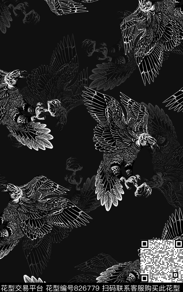 抽象手绘几何动物纹理数码印花时尚潮流女装裙子老鹰印花欧美复古大牌印花风格传统印花华亿平台下载（图片编号: 826779） - 瓦栏（Walan）