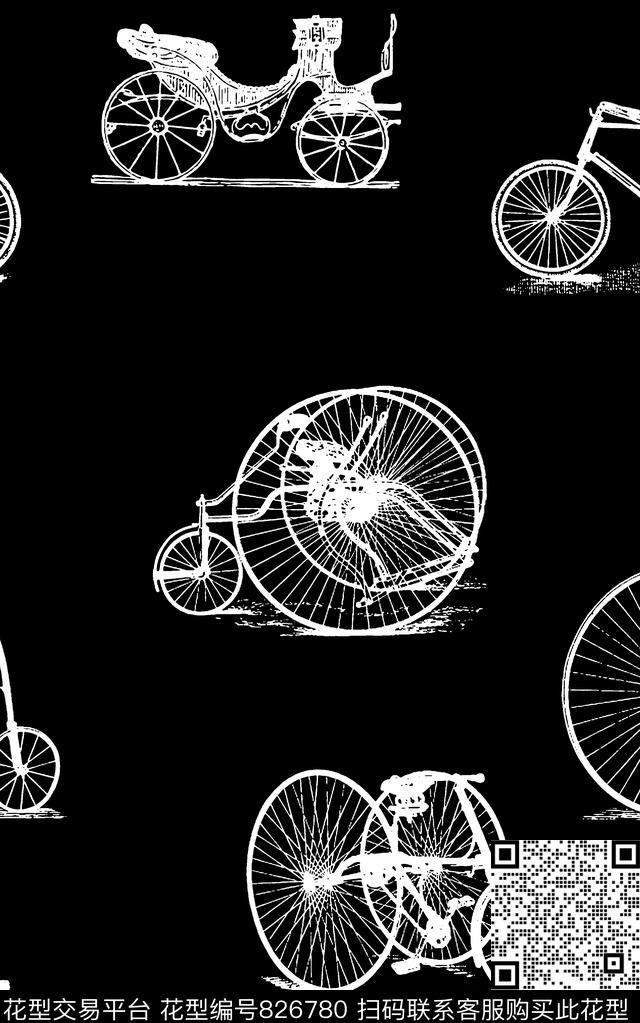 抽象手绘几何自行车印花欧美复古大牌几何印花男装夹克外套彩绘印花传统印花华亿平台下载（图片编号: 826780） - 瓦栏（Walan）