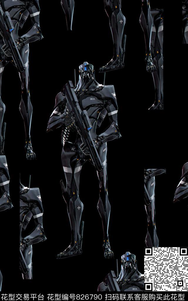 机器人印花抽象手绘几何纹理印花欧美复古大牌印花数码印花华亿平台下载（图片编号: 826790） - 瓦栏（Walan）