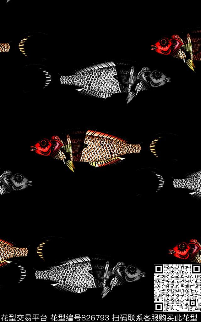 欧美复古大牌男装夹克外套衬衫T恤满版印花纹理印花鱼动物印花数码印花华亿平台下载（图片编号: 826793） - 瓦栏（Walan）