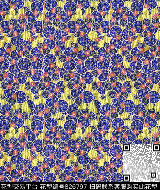 民族风巴洛克宫廷风数码印花华亿平台下载（图片编号: 826797） - 瓦栏（Walan）