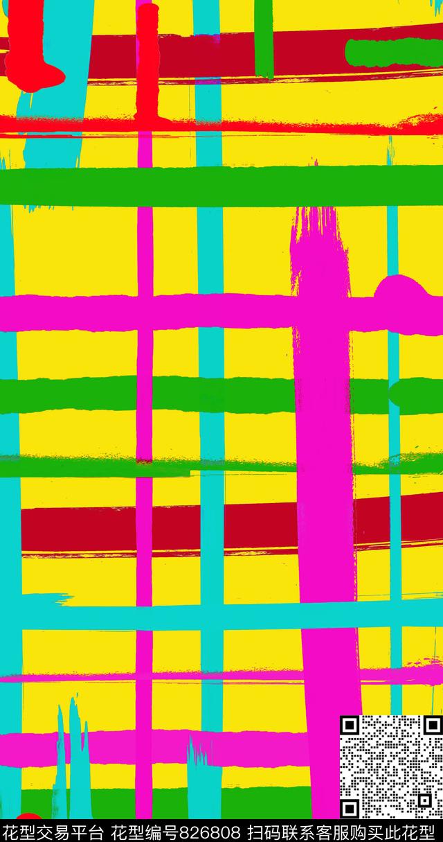 格子水彩筆觸传统印花华亿平台下载（图片编号: 826808） - 瓦栏（Walan）