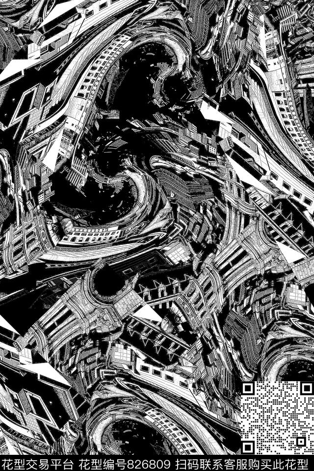 抽象纹理城市建筑线条传统印花华亿平台下载（图片编号: 826809） - 瓦栏（Walan）