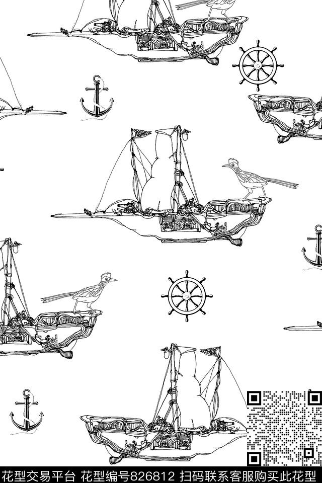 航海风潮船锚男装华亿平台传统印花华亿平台下载（图片编号: 826812） - 瓦栏（Walan）