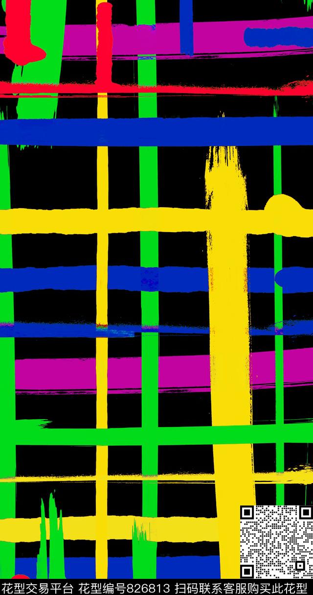 格子水彩筆觸传统印花华亿平台下载（图片编号: 826813） - 瓦栏（Walan）