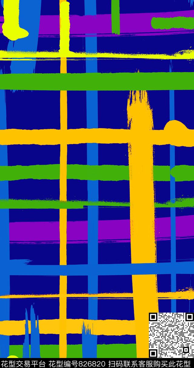 格子水彩筆觸传统印花华亿平台下载（图片编号: 826820） - 瓦栏（Walan）