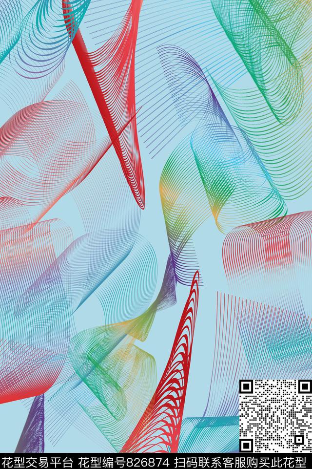 抽象3D线条数码印花华亿平台下载（图片编号: 826874） - 瓦栏（Walan）